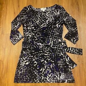 Joseph Ribkoff Mini Dress Animal Print Attached‎ Wrap Belt 3/4 Sleeve Women's 4